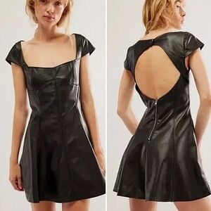 Free People Mimi Vegan Leather Open Back Mini Dress Black Size 4 NWT$148